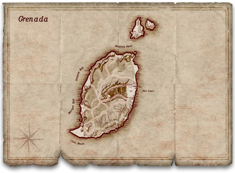 Map of Grenada in Corsairs Legacy Grenada in Corsairs Legacy — island map, trade and settlements