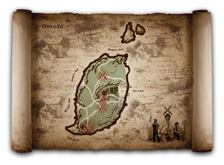 Map of Grenada in Corsairs Legacy Grenada in Corsairs Legacy — island map, trade and settlements