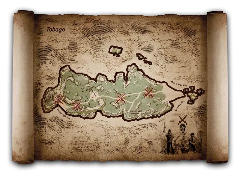 Map of Tobago in Corsairs Legacy &mdash; trade and settlements