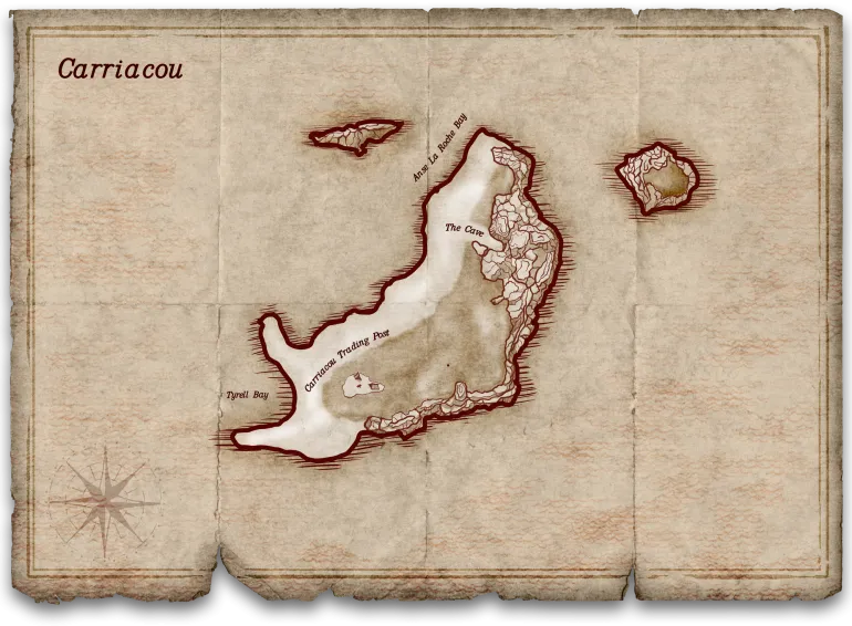 Map of Carriacou in Corsairs Legacy &mdash; trade and settlements