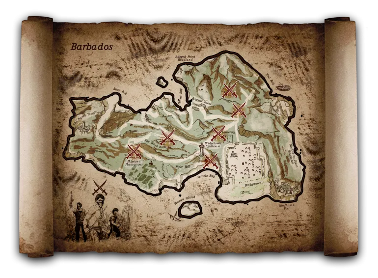 Barbados in Corsairs Legacy &mdash; island map, trade, and settlements