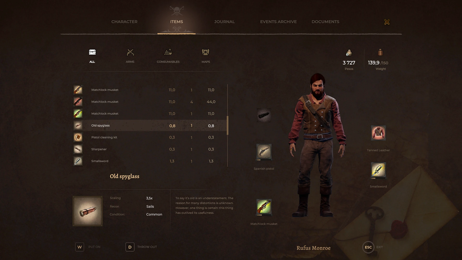 Placeholders for character items and a weapon condition Corsairs Legacy